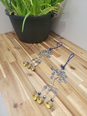 Blue Evil Eye Tree of Life Hanging Ornament with Bells